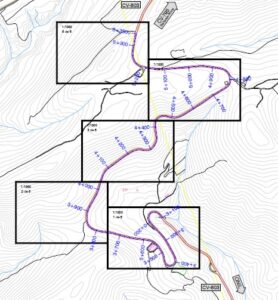 mapa de las carreteras que Guerola Áridos y Hormigones S.L. va a reforzar y reparar entre las poblaciones de Onil y Bañeres de Mariola